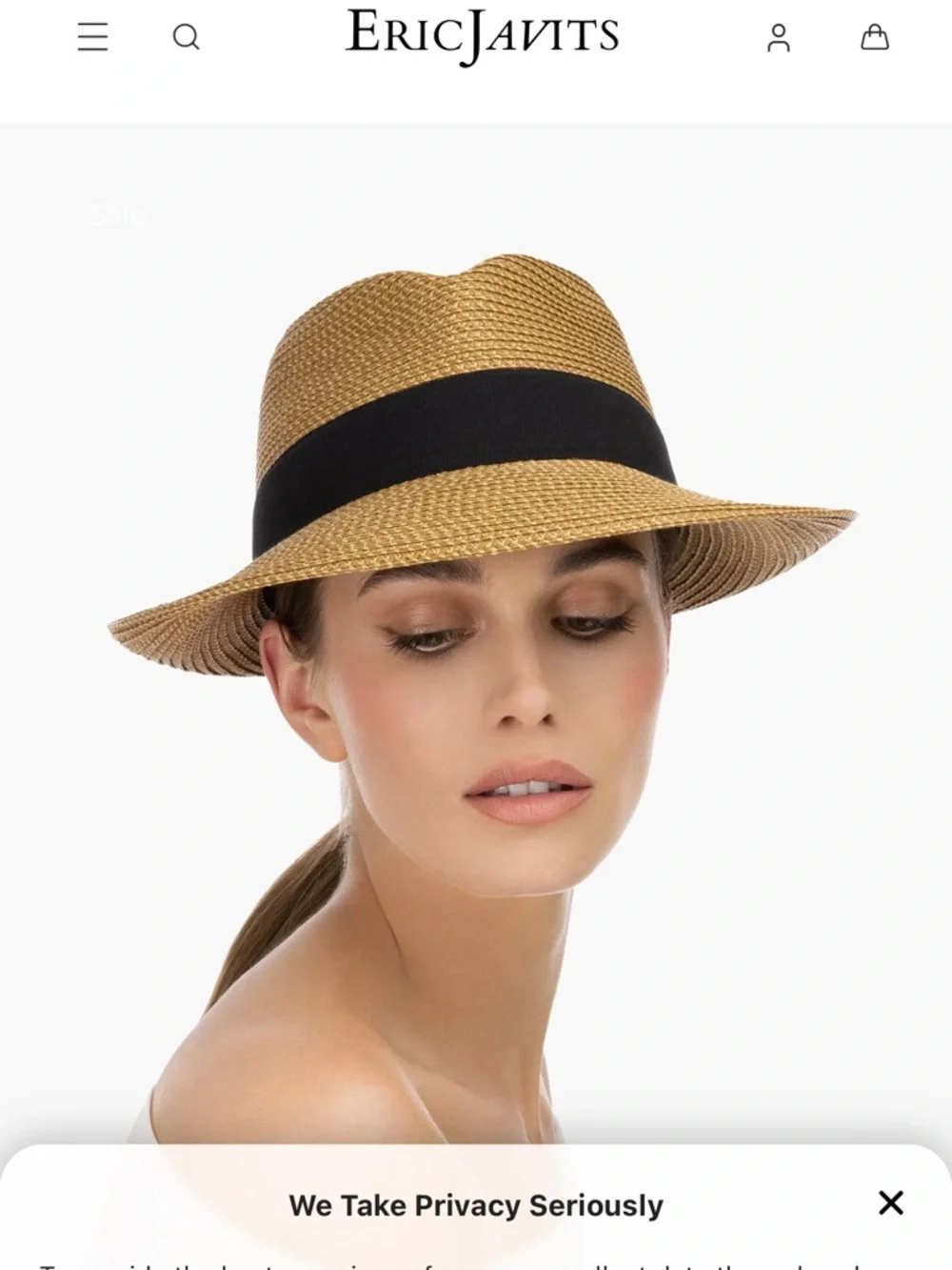 Straw Fedora Hat with Black Band - Tan - Picture 6 of 7